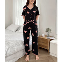Summer New European And American-Style Sophisticated Heart-Print Pants Loungewear Set