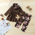 Girls' Turkey Print Top And Trousers Scarf Three-piece Set