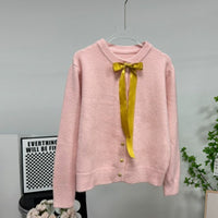 Bow Ribbon Sweet Gentle Small Golden Button Sweater