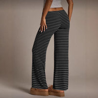 SpringSummer Womens Fashion Striped Casual All-Match Wide-Leg Flared Trousers
