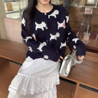 Contrast Color Dog Jacquard Round Neck High Sense Autumn And Winter New Knitted