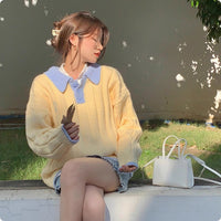 Women's Preppy Style Collar Contrast Color Loose Sweater