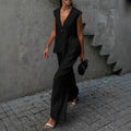 Womens Cotton V-Neck Sleeveless Vest And Wide-Leg Pants Set