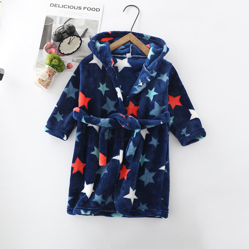 Children Clothing Home Clothes Flannel Men's Women's Hoodie Coral Velvet Night-robe