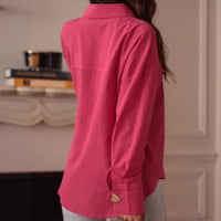 Womens Solid-Color Versatile Casual Striped Shirt