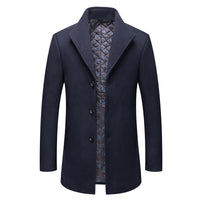 Stand-collar Cotton-lined Wrinkle-resistant Mid-length Wool Coat