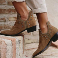 Fashion Ankle Boots With Metal Decoration Low Square Heel Large Size Ladies European And American Style