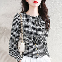 Chanel-style Houndstooth Pullover Blouse For Women