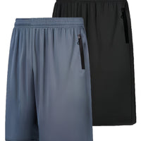 2PCs Quick-drying Men's Sports Shorts With Elastic Waist Belt