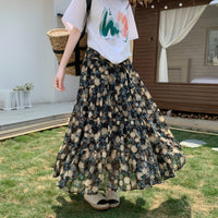 High Waist Drooping Printed Chiffon Floral Skirt For Women