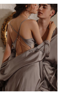 Sexy Pajamas Women Summer Ice Silk Thin Lace Suspenders Nightdress Suit Flirting Temptation