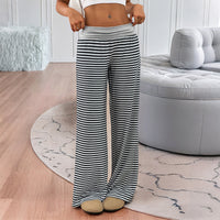 New Chic Low-rise Casual Homewear Color-block Striped Wide-leg Pants