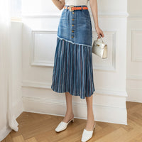 Fat Sister Plus Size High Waist Denim Skirt Stitching
