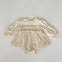 Autumn Infant Baby Girl Waffle Lace Small Skirt Long-sleeve Jumpsuit