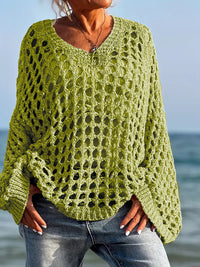 Loose Leisure All-matching Hollow Long Sleeve Plus Size Women's Knitted Sweater