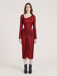 Solid Color Irregularly Knotted Elegant Autumn Dress
