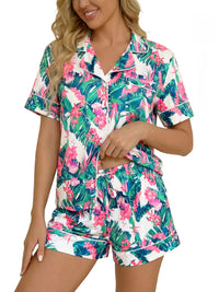 Digital-print Short-sleeve Top And Shorts Two-piece Set