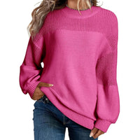 Solid Color Lantern Sleeve Pullover Round Neck Sweater