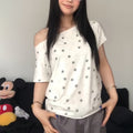 Retro Wing Embroidery Full-Print Star Loose Top For Women