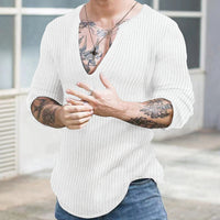 Men's Casual Autumn And Winter Deep V-neck Slim-fit Long Sleeve Solid Color Knitted Bottoming Shirt