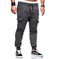 Men's Pleated Stitching Fitness Pants With Large Side Pockets
