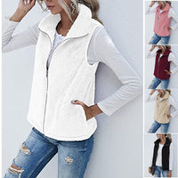 Plush Stand Collar Sleeveless Zipper Lightweight Vest