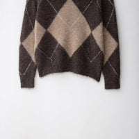 Off-shoulder Rhombus Jacquard Knitted Sweater For Women