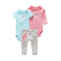 Baby Cartoon Long Sleeve + Short Sleeve Romper + Three-piece Pants