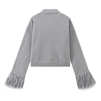 Mid-length Cuff Fur Stitching Cardigan Sweater