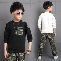 Boys cotton camouflage sports long-sleeved suit in the big children two sets of tide