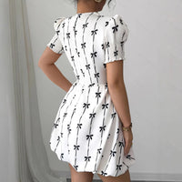 Womens Ruffle-Sleeve Bow-Knot Pullover Dress