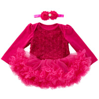 Solid color composite rose dress for girls 0-2 years old