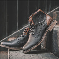 Men's leather shoes lace up retro high-top shoes