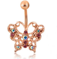 Gold rose butterfly navel ring