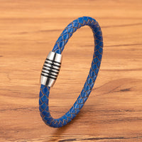 Men's 6mm Stainless Steel Magnetic-Clasp Leather Braided Bracelet