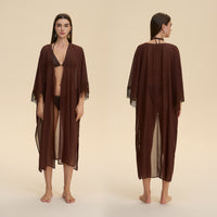 Chiffon Tassel Blouse Robe, Loose-fitting Sheer Sleepwear