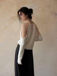 Chain Embellished Neckline Shoulder-baring Sweater