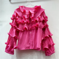 Korean Style Light Luxury Socialite Bubble Sleeve Ruffled Loose Chic Design Adult Lady Like Woman Temperament Top
