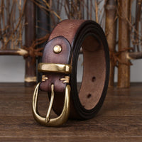Leather Pin Buckle Vintage Distressed Cowhide Waistband