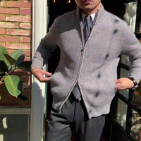 Standing Collar Long Sleeve Cardigan Knit Sweater Man