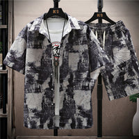 Fashion Men's Short Sleeve Printed Shirt Suit