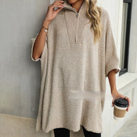 Women's Fashionable Mid-length Zipper And Lapel Sweater