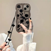 Advanced Niche Black Flowered Silicone Phone Case
