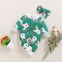Green cartoon rabbit print hooded turban