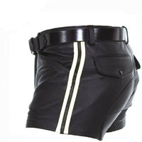 Multi-Color PU Stripe Casual Short Leather Pants