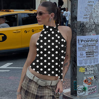 Lace-up Halterneck Sleeveless Printed Top For Women