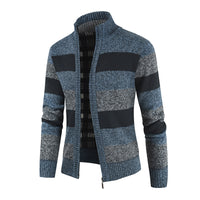 Contrast Wide Stripe Stand Collar Sweater Coat