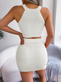 Women  Casual Color Block Heart Cropped Top & Bodycon Skirt Knit Set