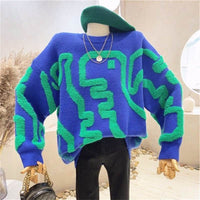 Loose Sweater Round Neck Multicolor Pullover