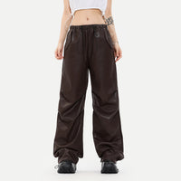 High Arcade Car Wind Wide Leg Fashion Brand Ankle Banded Casual Leather Pants